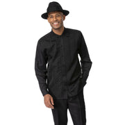 Black Tonal Chain Pattern Long Sleeve 2-Piece Walking Suit by Montique