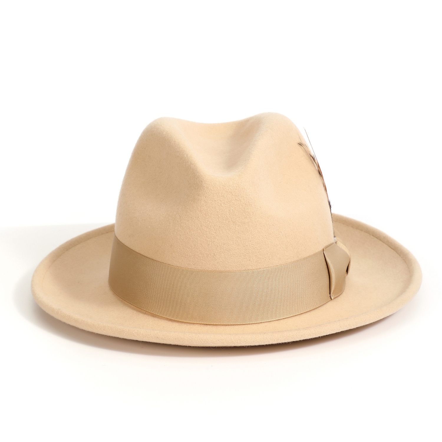 montique beige wide brim wool felt fedora front view