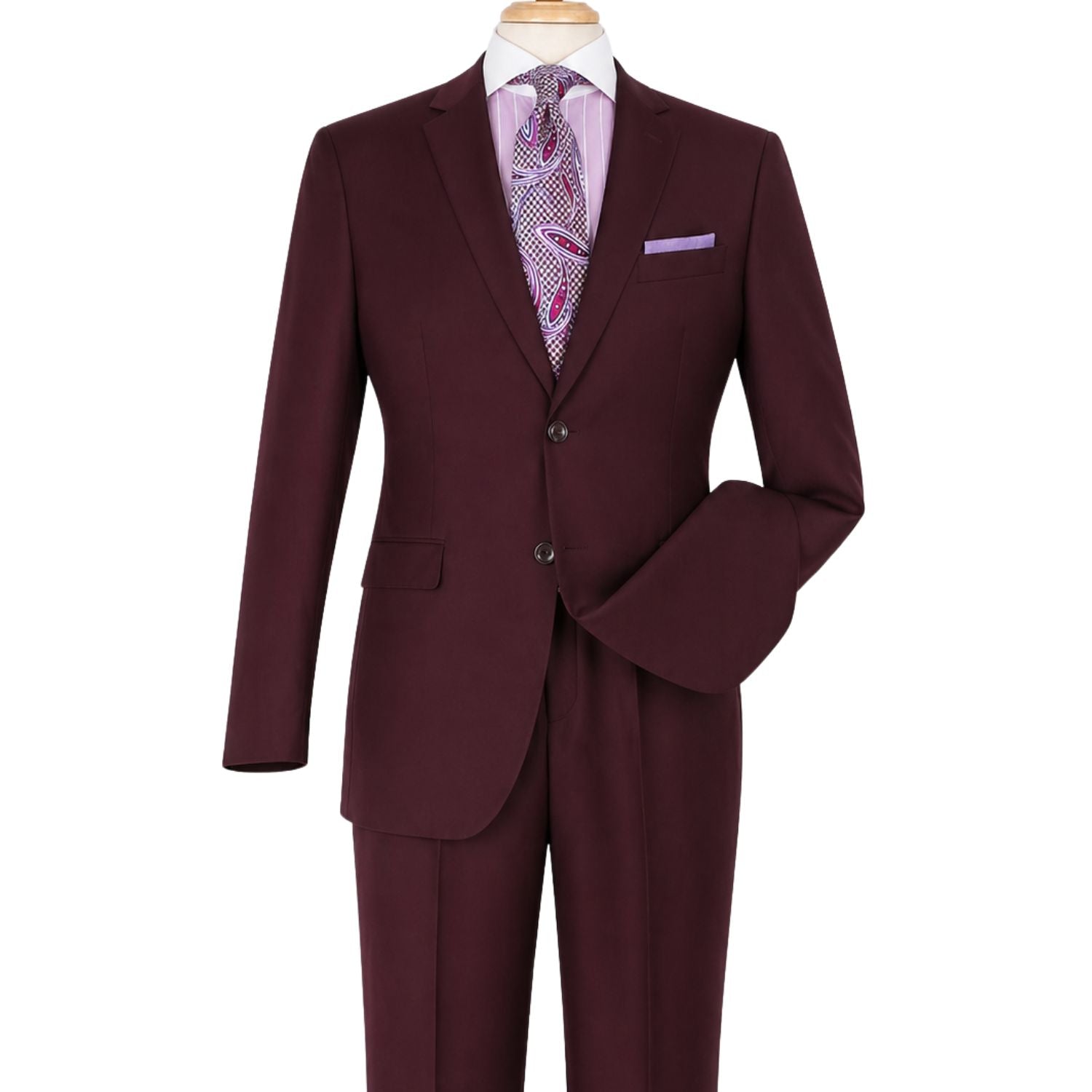 burgundy 2 piece modern fit suit front view