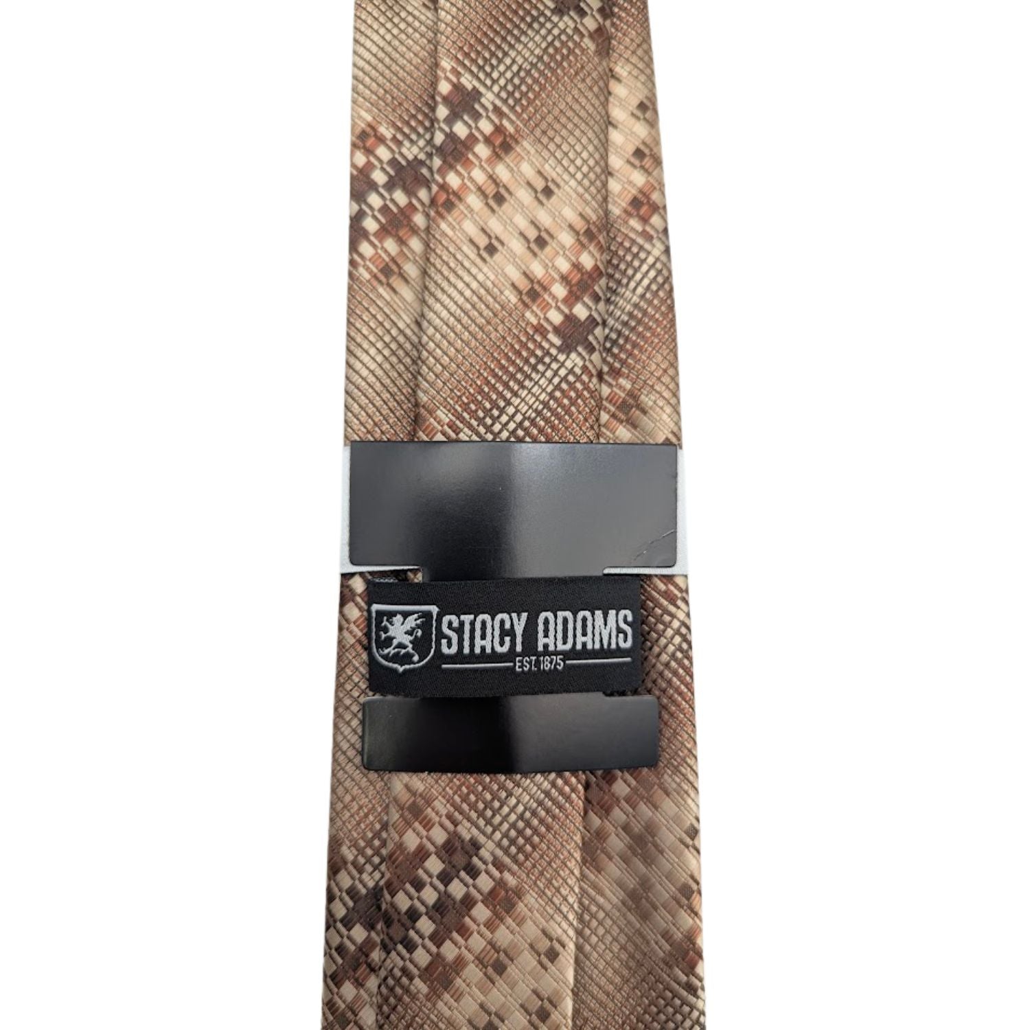 Stacy Adams brown geometric necktie with woven check pattern