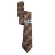 Taupe Brown Plaid Geometric Tie & Pocket Square Set by Stacy Adams