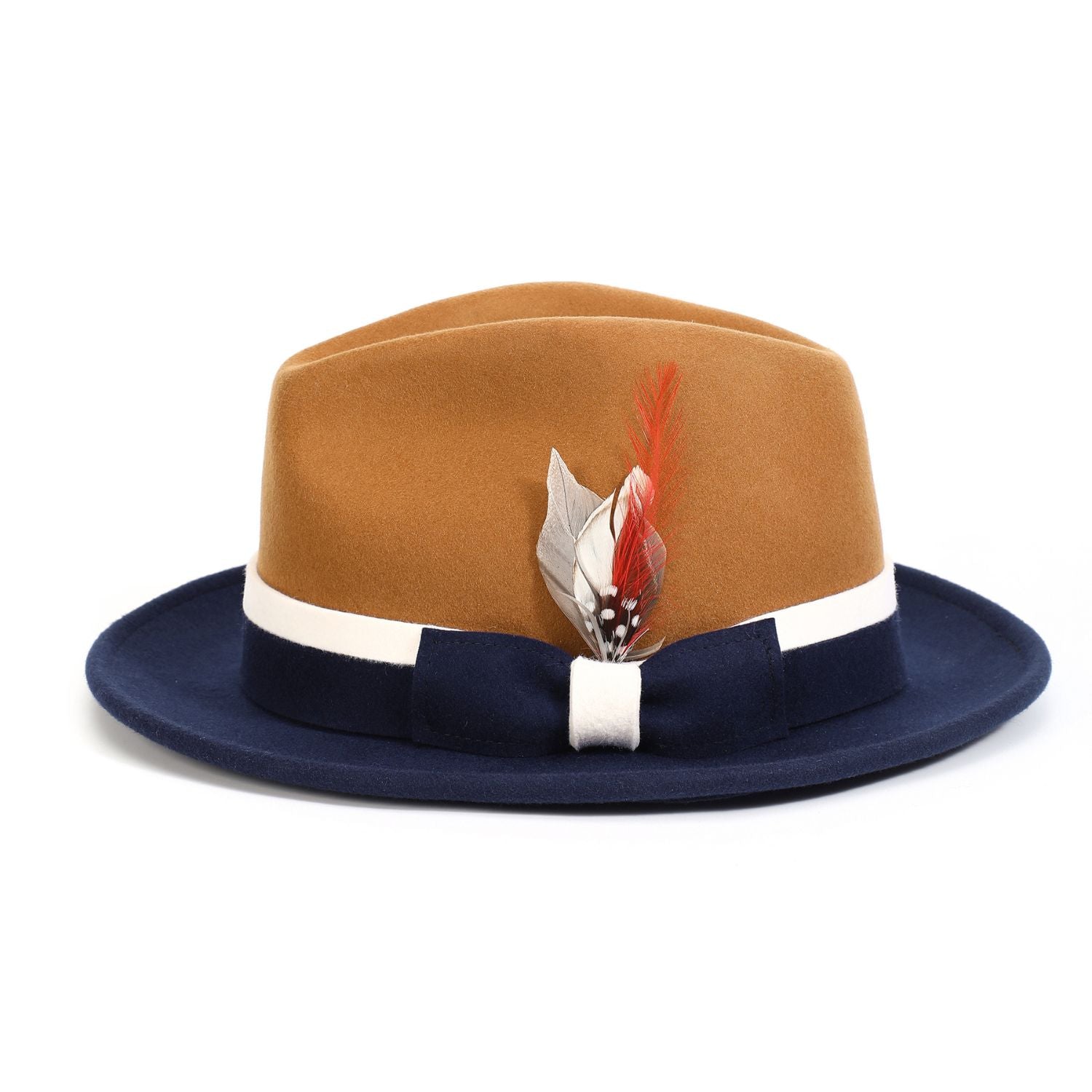 montique cappucino crown navy brim fedora hat