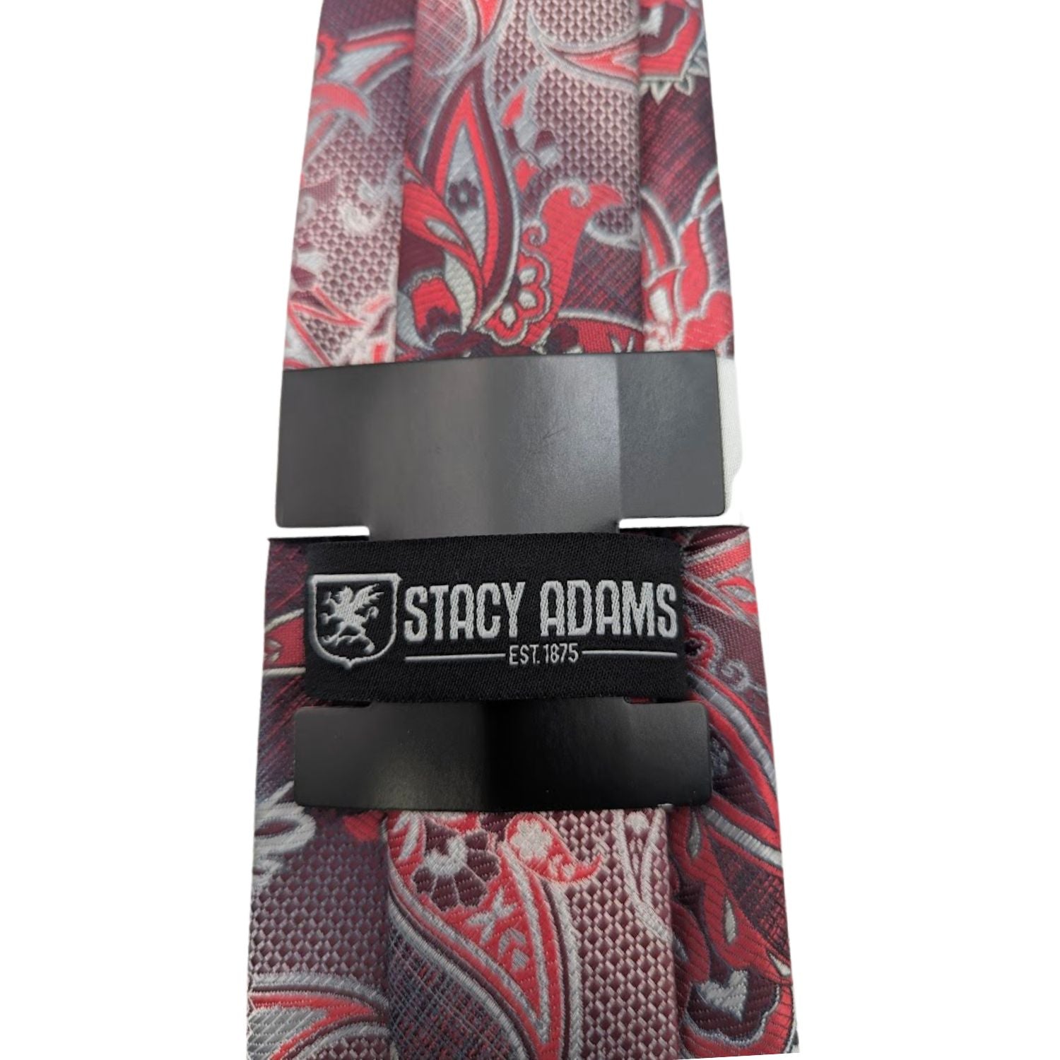 Stacy Adams burgundy silver paisley tie detail with beige and green accents