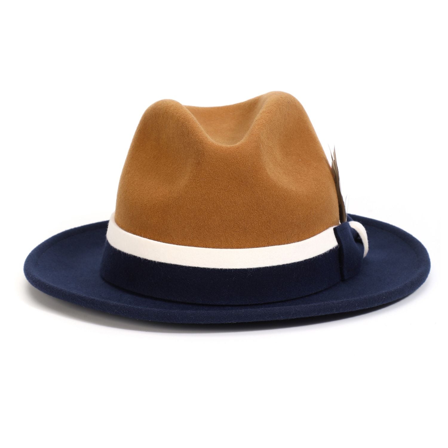 navy brim fedora with white band detail