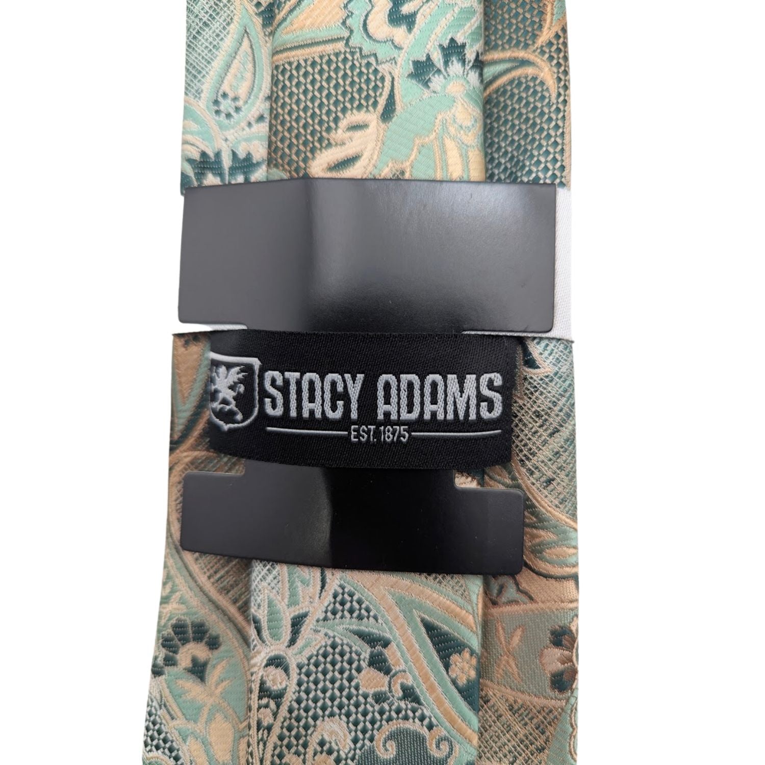 Stacy Adams aquamarine paisley tie detail with beige and green accents