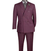 2-Piece Double Breasted Glen Plaid Regular Fit Suit - Burgundy