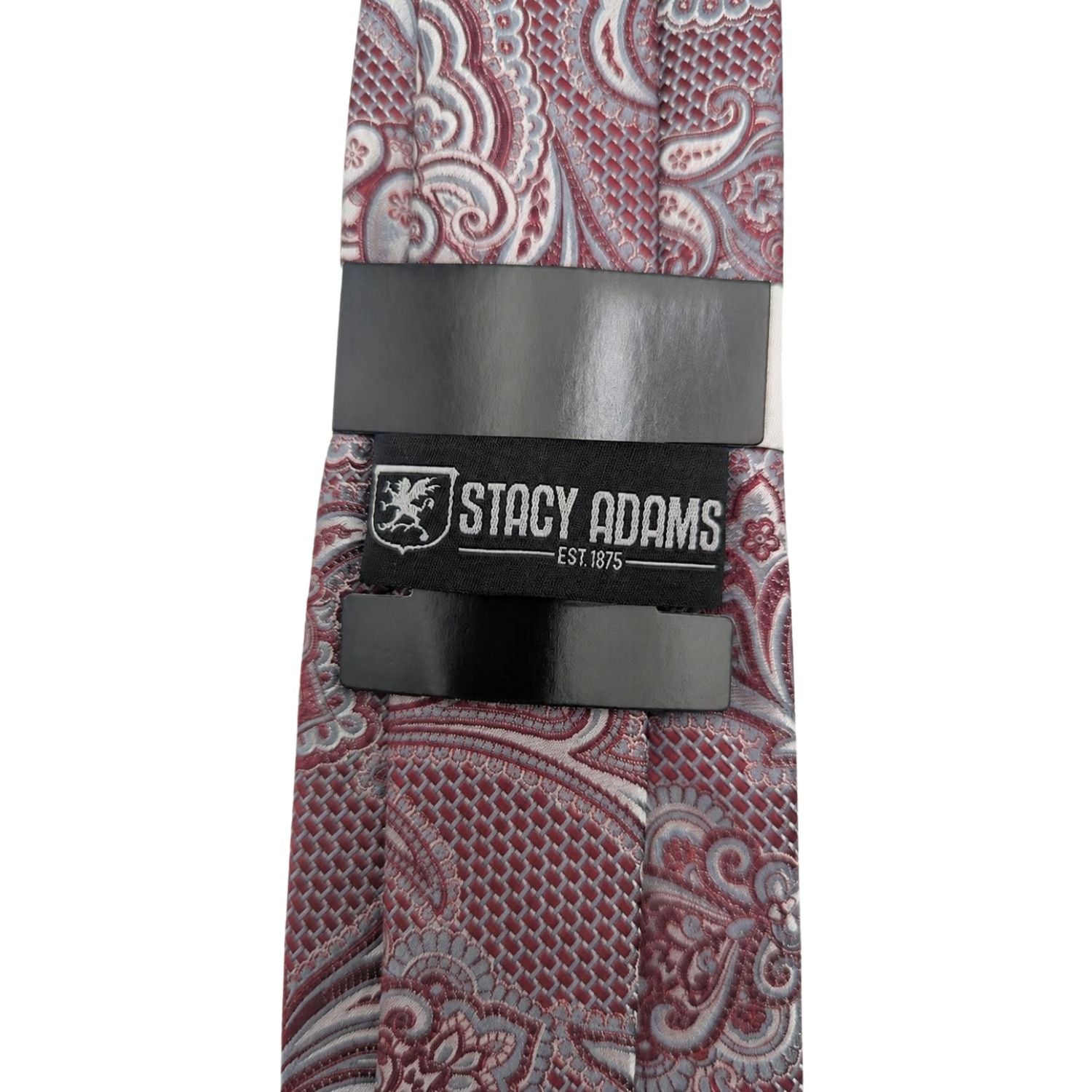 Stacy Adams burgundy paisley tie set with textured woven pattern
