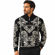 Men's Quarter-Zip Mock Neck Window Scroll Sweater - Grey by Stacy Adams