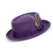 Grape Pork Pie Wool Felt Hat with Feather Accent by Montique