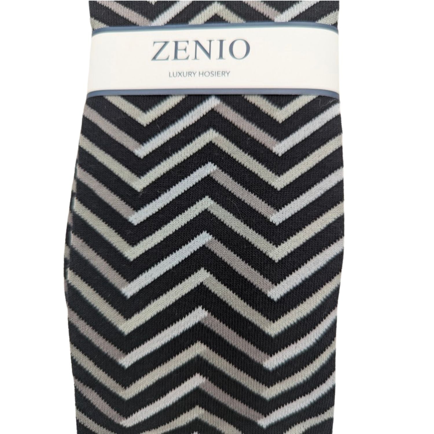 close up of black and gray chevron zigzag dress sock pattern