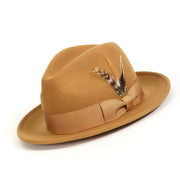 Gold Lightfelt 2 1/2" Wide Brim Wool Felt Pinch Crown Fedora Hat by Montique