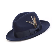 Navy Lightfelt 2 1/2" Wide Brim Wool Felt Pinch Crown Fedora Hat by Montique