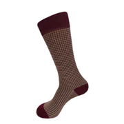 Vannucci Men's Houndstooth Mercerized Cotton Dress Socks - Burgundy
