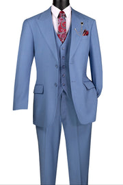 Men’s 3-Piece Textured Weave Regular Fit Suit - Dusty Blue