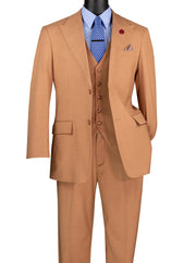 Men’s 3-Piece Textured Weave Regular Fit Suit - Light Amber
