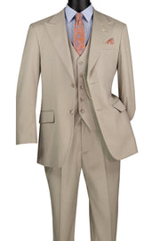 Men’s 3-Piece Textured Weave Regular Fit Suit - Oatmeal