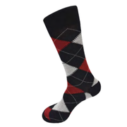 Vannucci Men's Argyle Mercerized Cotton Dress Socks - Black & Red