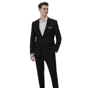 Black 2 Piece Linen Suit Classic Fit Notch Lapel Flat Front Pants