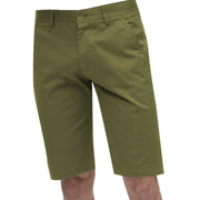 Olive Flat Front Cotton-Blend Chino Shorts - Classic Fit