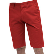 Red Flat Front Cotton-Blend Chino Shorts - Classic Fit