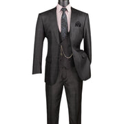 Men’s Classic Fit Glen Plaid 3 Piece Suit with Adjustable Waistband - Black
