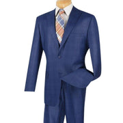 Men’s Regular Fit 2 Piece Glen Plaid Suit with Peak Lapel - Blue