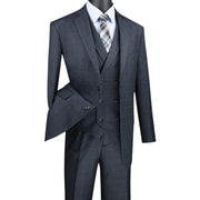 3-Piece Regular Fit Glen Plaid Suit with Notch Vest - Charcoal