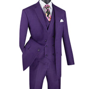 3-Piece Regular Fit Glen Plaid Suit with Notch Vest - Purple