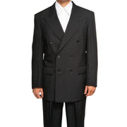 Men’s Double Breasted 2 Piece Suit with Pleated Pants - Regular Fit Black
