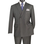 Men’s Gangster Stripe Double-Breasted 2-Piece Suit Peak Lapel - Charcoal