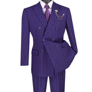 Men’s Gangster Stripe Double-Breasted 2-Piece Suit Peak Lapel - Purple