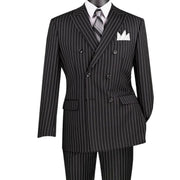 Men’s Gangster Stripe Double-Breasted 2-Piece Suit Peak Lapel - Black