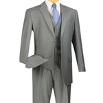 Urbano Collection: Medium Grey 3 Piece Solid Color Single Breasted Regular Fit Suit