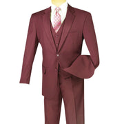 Men’s 3-Piece Solid Suit Regular Fit with Vest - Maroon