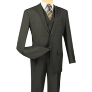 Men’s 3-Piece Solid Suit Regular Fit with Vest - Olive