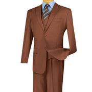 Men’s 3-Piece Solid Suit Regular Fit with Vest - Cognac