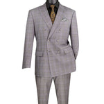 Celestial Collection: Grey 2 Piece Glen Plaid Double Breasted Regular Fit Suit