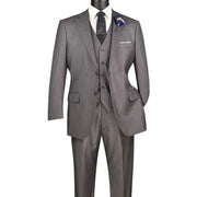 Men's 3 Piece Tone-on-Tone Pinstriped Single Breasted Regular Fit Suit - Grey
