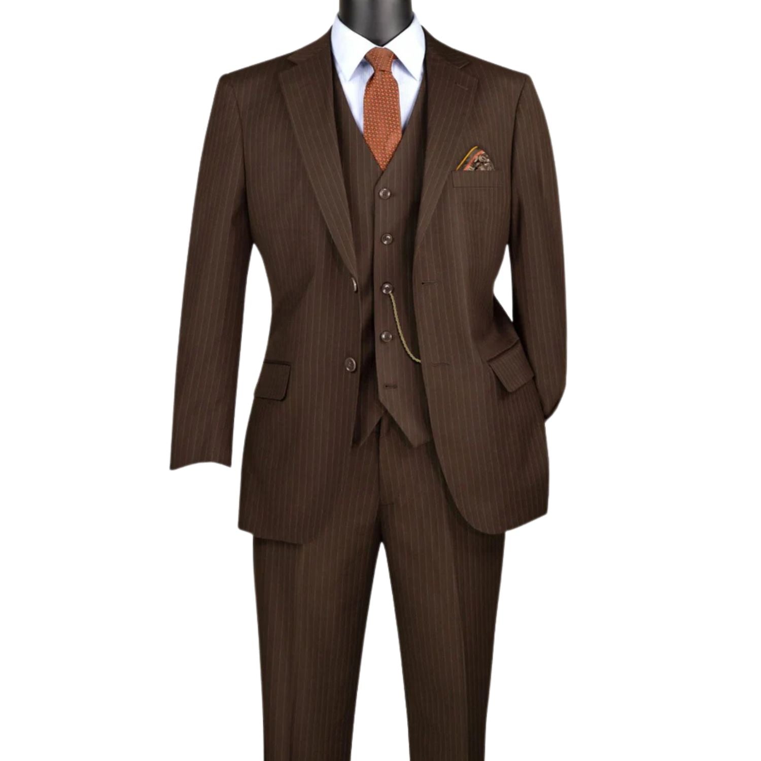 Men's Brown 3 Piece Tone-on-Tone Pinstripe Regular Fit Suit