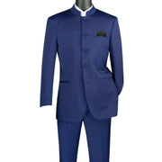 2-Piece Banded Collar Single Breasted Regular Fit Suit - Navy