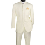 2-Piece Banded Collar Single Breasted Regular Fit Suit - Ivory