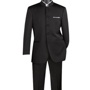 2-Piece Banded Collar Single Breasted Regular Fit Suit - Black