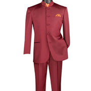 2-Piece Banded Collar Single Breasted Regular Fit Suit - Burgundy