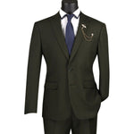 Vintagevo Collection: Olive 2 Piece Solid Color Single Breasted Slim Fit Suit