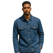 Indigo Knit Buttoned Jacket with Contrast Stitching by Stacy Adams