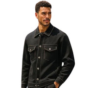 Black Knit Buttoned Jacket with Contrast Stitching by Stacy Adams