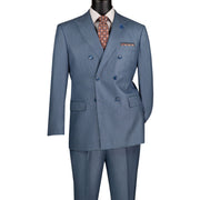 Men’s Double Breasted 2 Piece Suit with Sharkskin Finish - Smoke Blue Regular Fit