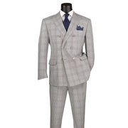 2-Piece Double Breasted Glen Plaid Regular Fit Suit - Gray