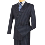 Men’s Gangster Stripe Double-Breasted 2-Piece Suit Peak Lapel - Navy