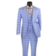 Bellanor Collection: Light Blue 3-Piece Windowpane Modern Fit Suit with Peak Lapel